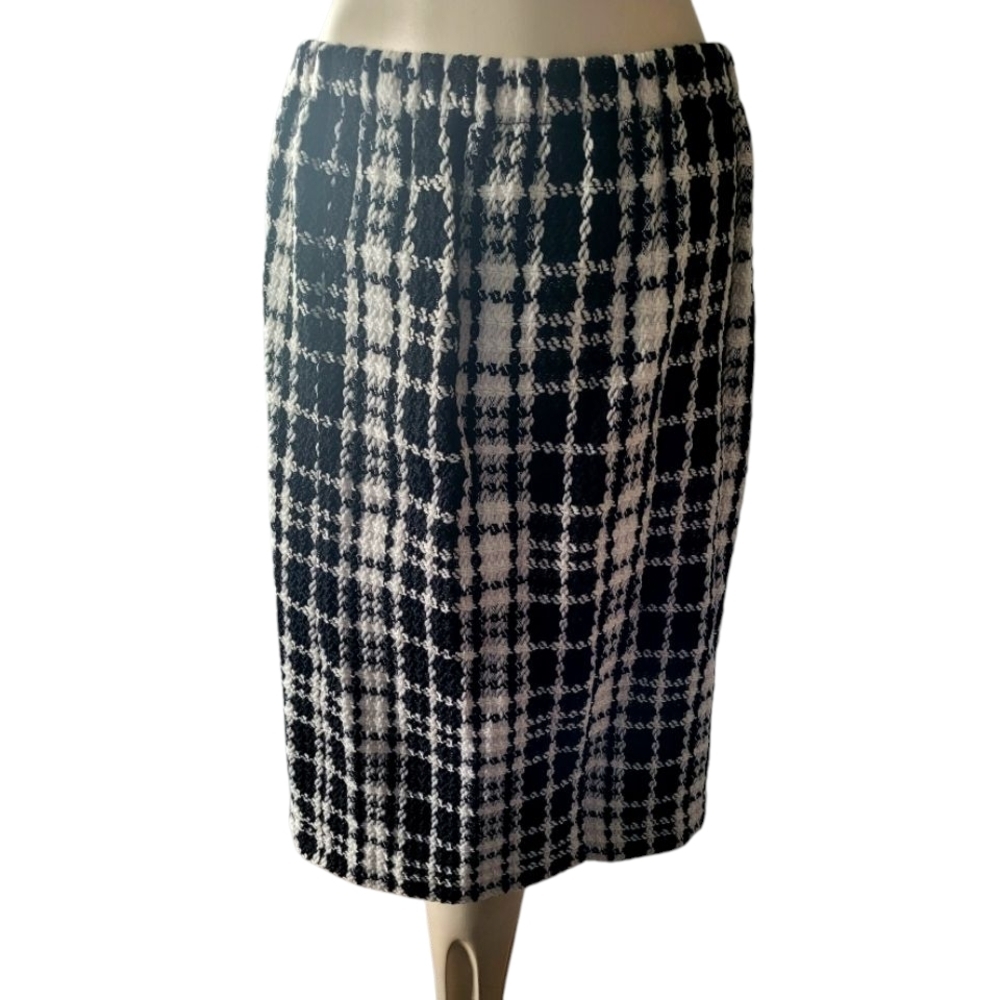 Ashro Classic Designer Look Bouclè Black and White Plaid 2pc Skirt Set Size 12 - Picture 5 of 7